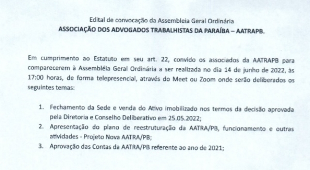 CONVOCAÇÃO PARA A AGO 2022